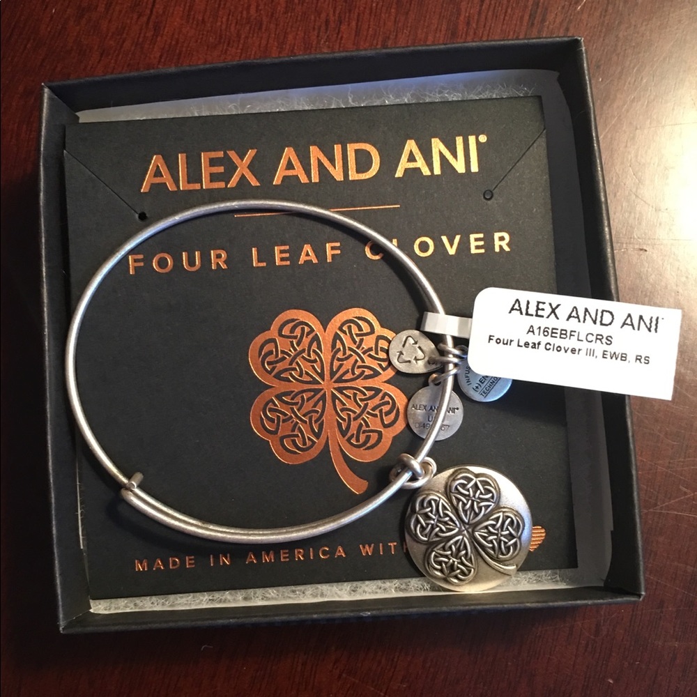 Silver Alex and Ani four leaf clover bracelet